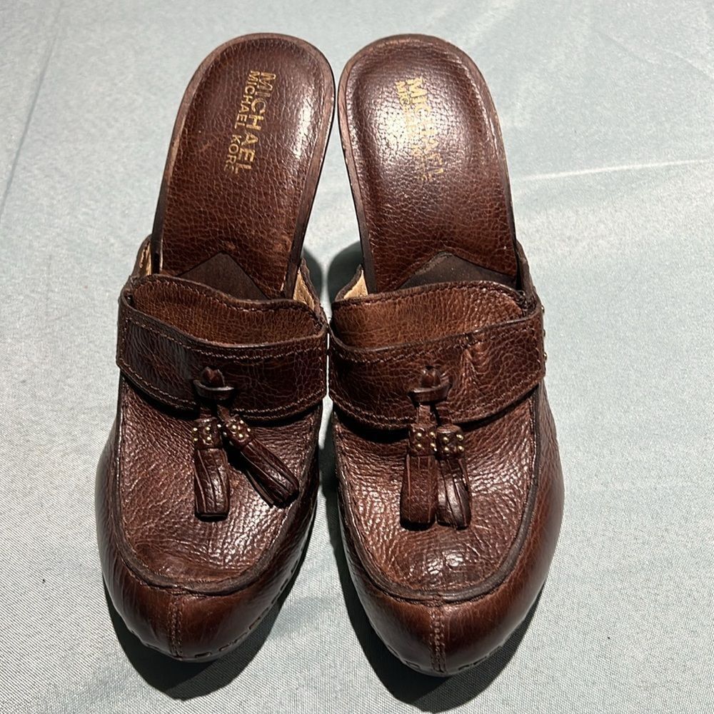 Michael Kors Wooden High Heel Clogs real leather Size 8. B56 - Picture 3 of 10